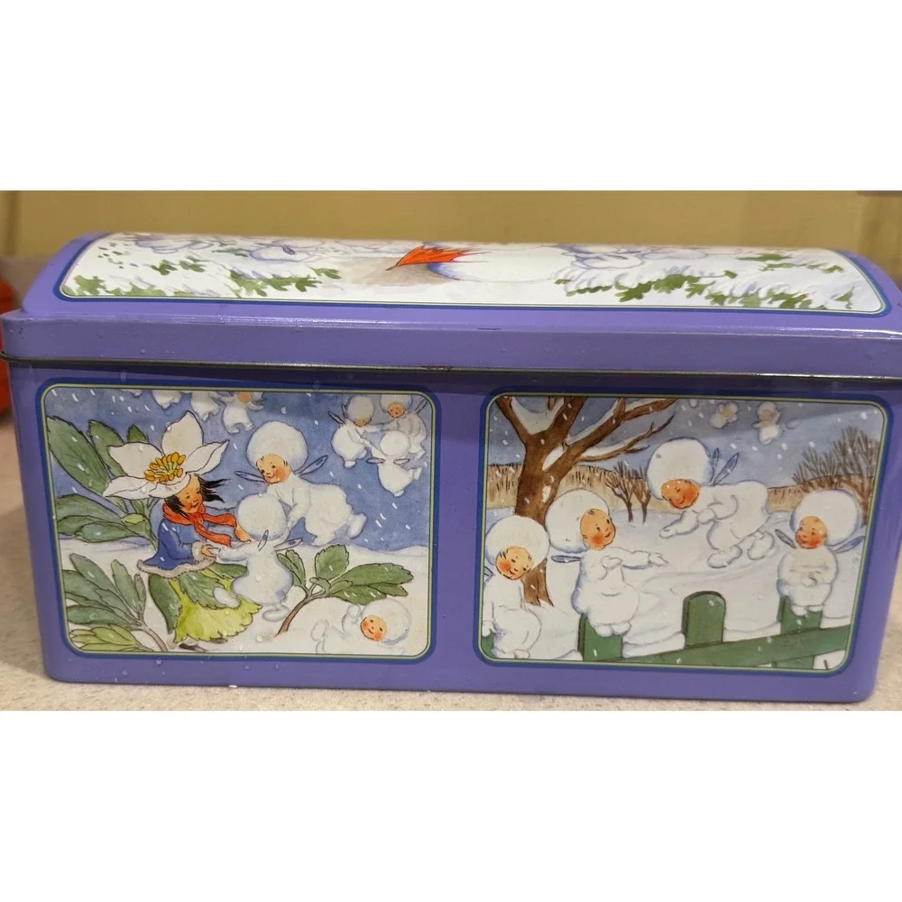 E Otto Schmidt Elsa Beskow Snow Children Purple Lebkuchen Tin Box 10x5.5x4.5